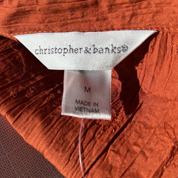 Christopher & Banks size med rust color button down, top three-quarter sleeve - Picture 9 of 15